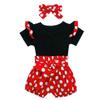 Baby Girls Ruffle Flutter Sleeves Romper Bodysuit + Polka Dots Shorts Pants Set with Headband First Birthday Christmas Outfit Summer Clothes for Cake Smash Photo Shoot Party Black + Red 0-3 Months view 1