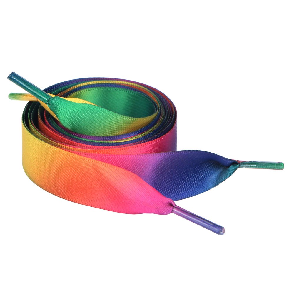 5Chaos Satin Ribbon Shoelaces, Silk Sheer Rainbow Shoe Laces for Women Kids Girls Men, Funny Custom Shoestring with Aglets 1Pair (28" (70CM), Rainbow)