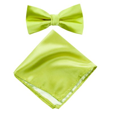 Spring Notion Men's Solid Color Satin Microfiber Bow Tie and Hankerchief Set Lime
