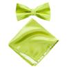 Spring Notion Men's Solid Color Satin Microfiber Bow Tie and Hankerchief Set Lime view 1