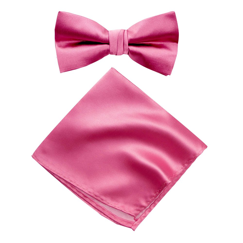 Spring Notion Men's Solid Color Satin Microfiber Bow Tie and Hankerchief Set Fuchsia