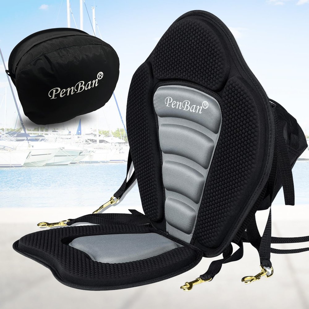 PenBan Universal Deluxe Kayak Seat Cushion with Storage Bag for Kayak,Padded Boat,SUP,Canoe,Fishing Boat,Seats with 4 Adjustable Straps(1 Pack Black/Gray)