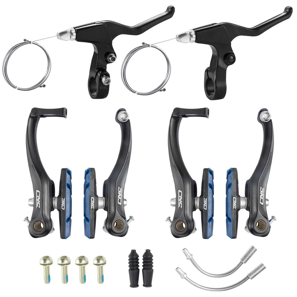 CNC V Brake Set, Bicycle Linear Pull V Brakes for Front/Rear Wheel,V Brake with Lever and Cable Long Arm 110mm, Blue Black