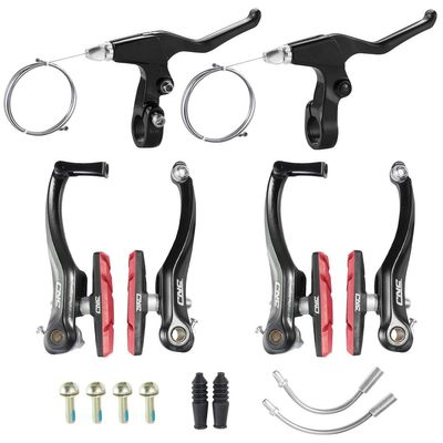 CNC V Brake Set, Bicycle Linear Pull V Brakes for Front/Rear Wheel,V Brake with Lever and Cable Long Arm 110mm, Red Black