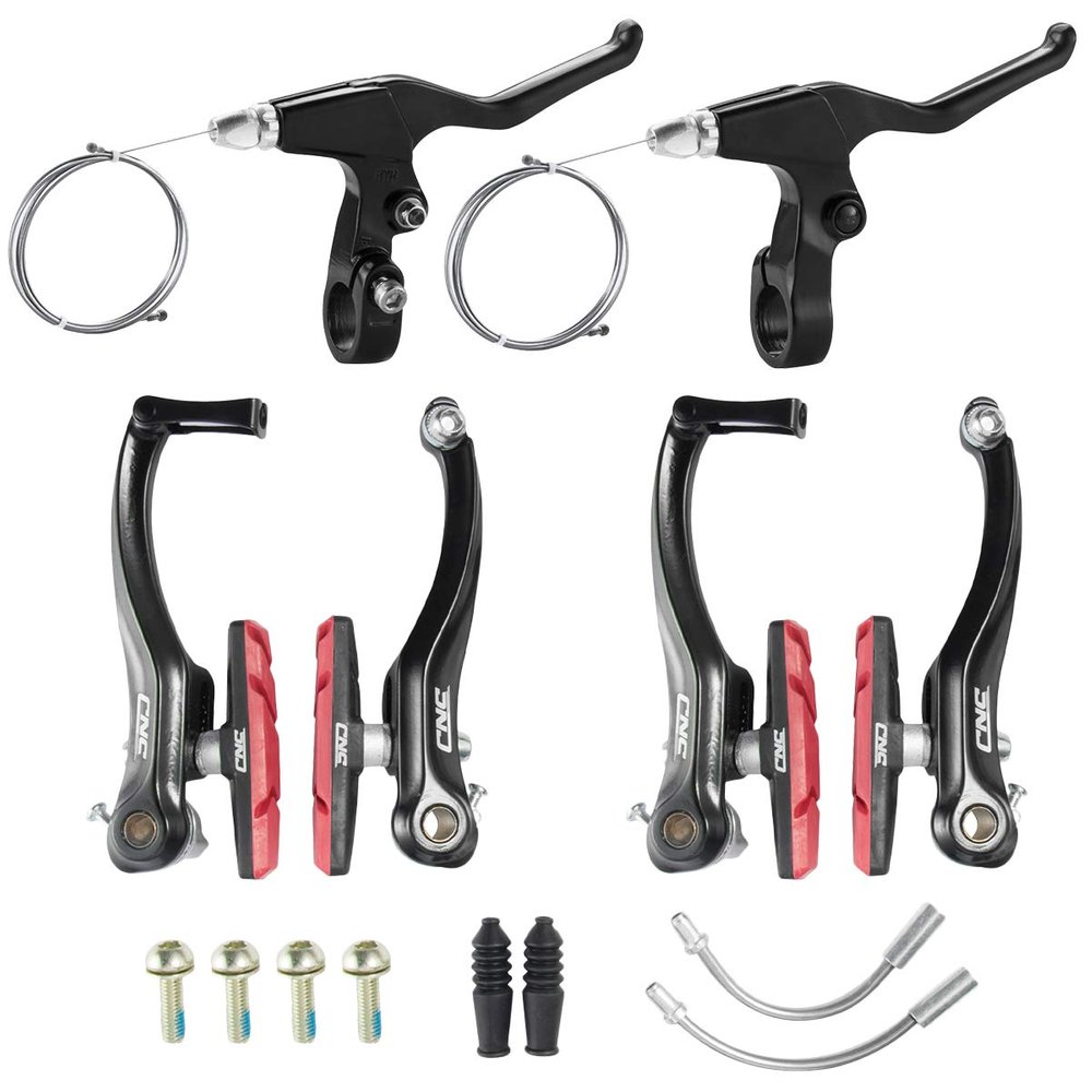 CNC V Brake Set, Bicycle Linear Pull V Brakes for Front/Rear Wheel,V Brake with Lever and Cable Long Arm 110mm, Red Black
