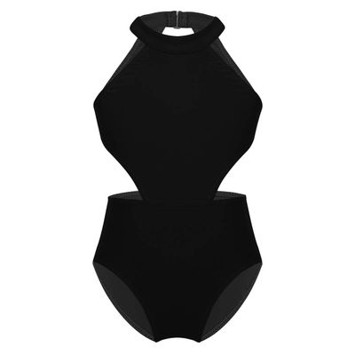 Aiihoo Kids Girls One Piece Halter Neck Cutout Waist Gymnastic Leotard Backless Ballet Training Performance Jumpsuit Black 8