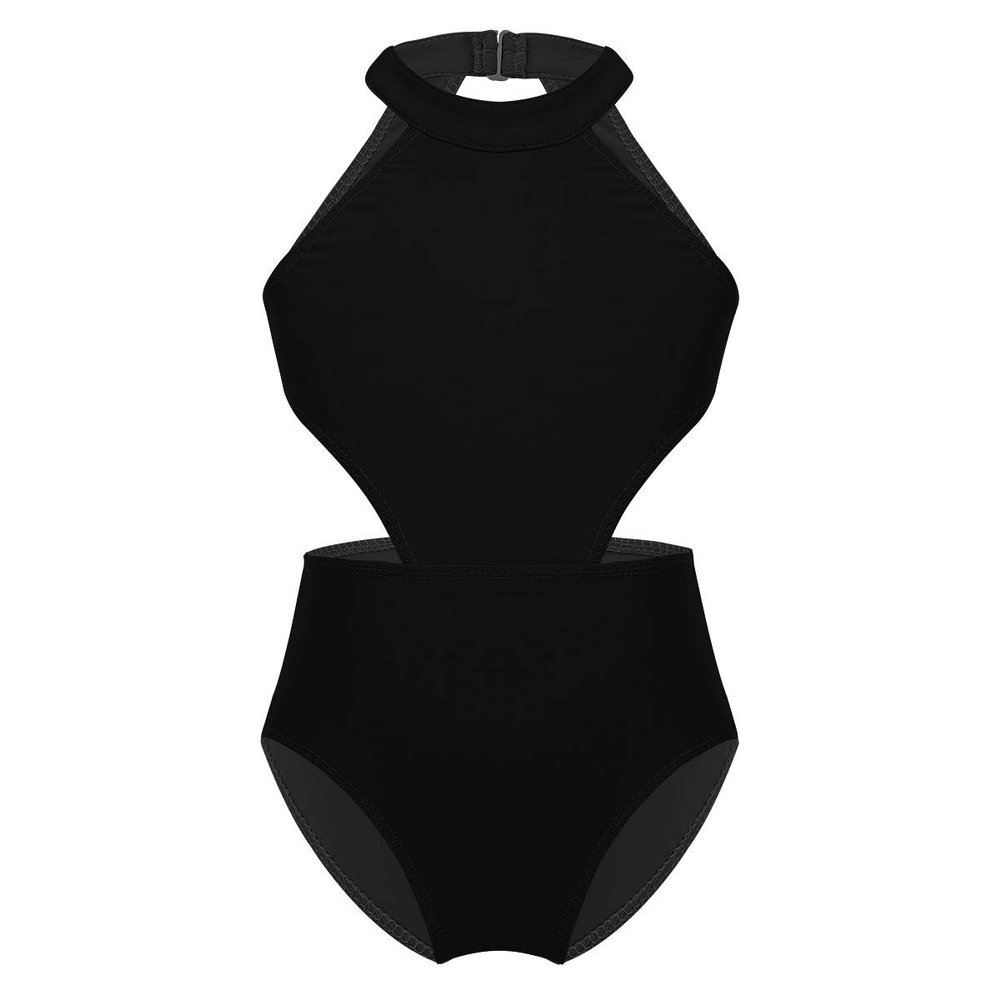 Aiihoo Kids Girls One Piece Halter Neck Cutout Waist Gymnastic Leotard Backless Ballet Training Performance Jumpsuit Black 8