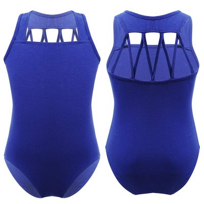 YiZYiF Girls' M-Straps Hollow Back Sleevless Ballet Leotard Ballerina Gymnastics Dancewear Bodysuit Cotton Blue 7-8 Yr