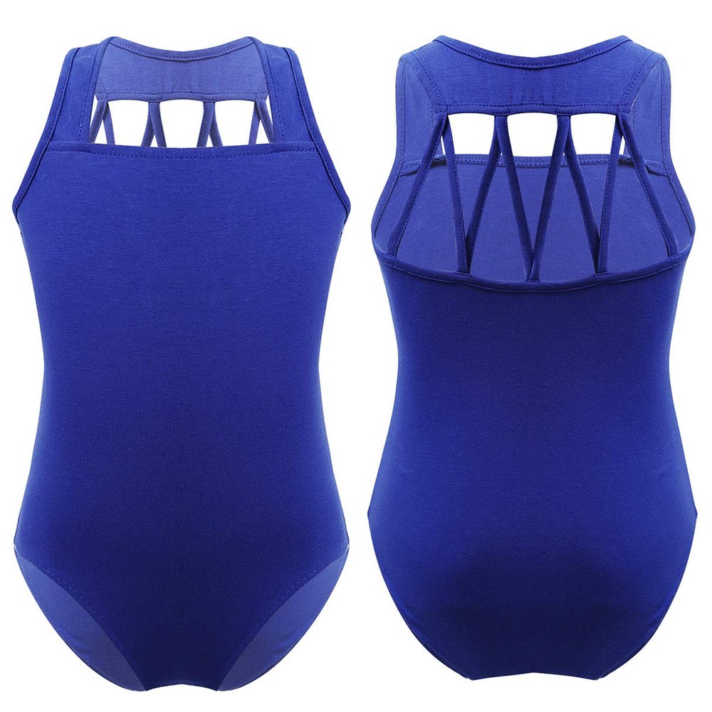 YiZYiF Girls' M-Straps Hollow Back Sleevless Ballet Leotard Ballerina Gymnastics Dancewear Bodysuit Cotton Blue 7-8 Yr