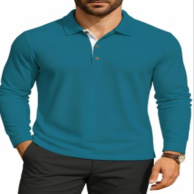 KUYIGO Men's Long Sleeve Collared Shirts Regular-Fit Quick-Dry Golf Polo Shirt Small Deep Teal
