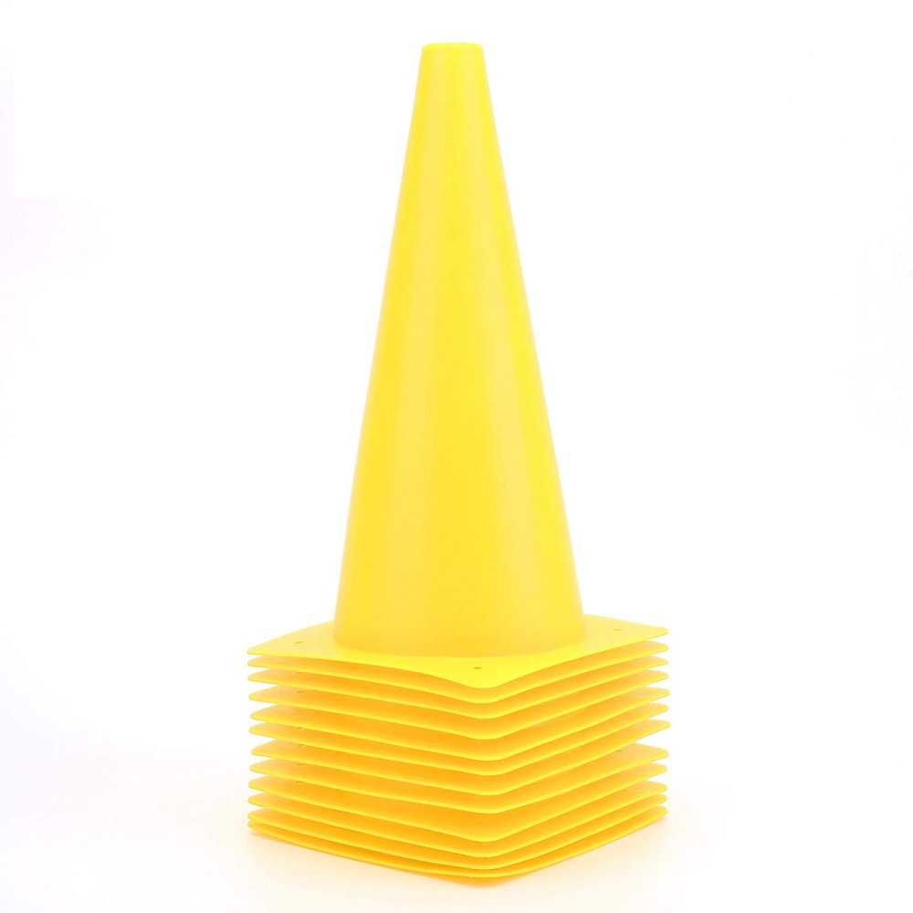 12 Inch 12 Pack Yellow Traffic Training Cones, Plastic Safety Parking Cones, Agility Field Marker Cones for Soccer Basketball Football Drills Training, Outdoor Sport Activity & Festive Events