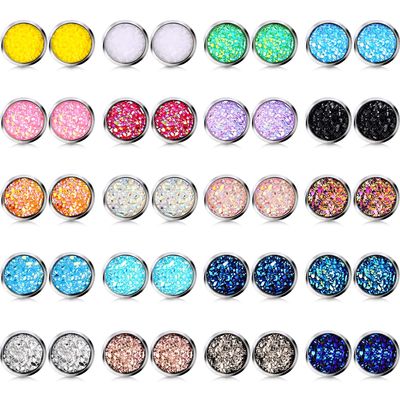 20 Pairs Faux Druzy Stud Earrings Set Stainless Steel Round Earrings Pierced Earrings Jewelry for Women Girls(Silver Base,6 mm)
