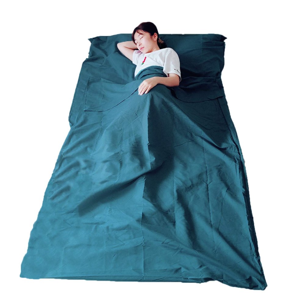 Cicilin Sleeping Bag Liner, Lightweight Travel Sheet Adults Camping Sleep Bag Prevent Dirty, Sleeping Sack for Camping, Traveling, Hotels, Backpacking (Blue Green) 75 * 210cm