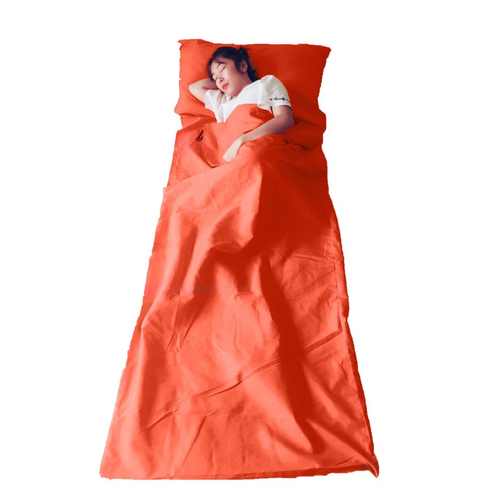 Cicilin Sleeping Bag Liner, Lightweight Travel Sheet Adults Camping Sleep Bag Prevent Dirty, Sleeping Sack for Camping, Traveling, Hotels, Backpacking (Orange) 75 * 210cm