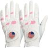 Amy Sport Women's Golf Gloves Left Hand Right with Ball Marker Value 2 Pack, All Weather Grip Rain Soft Leather Pink Size Small Medium Large XL (2 Pack-Worn on Left Hand, Small)