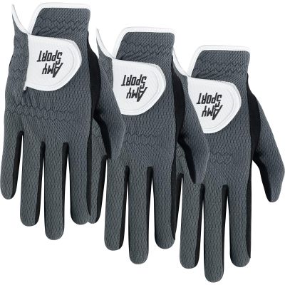 Amy Sport Golf Gloves Men Rain Grip Hot Wet All Weather Mesh Value 1 or 3 Pack, Right Handed Golfer Left Hand Mens Golf Glove, Soft Comfortable Breathable No Sweat (Gray-3 Pack, Large, Right)