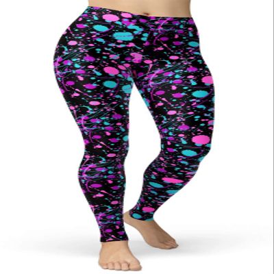 sissycos Women's 80s Leggings Artistic Splash Printed Buttery Soft Stretchy Pants (XX-Large, Rose Red Splatter)