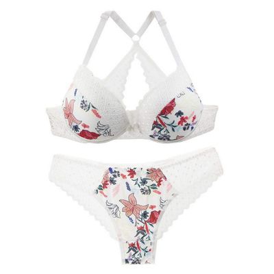 Swbreety Women Lace Push-up Bra and Panty Set Underwire Cross Back Everyday Bras Plus Size White