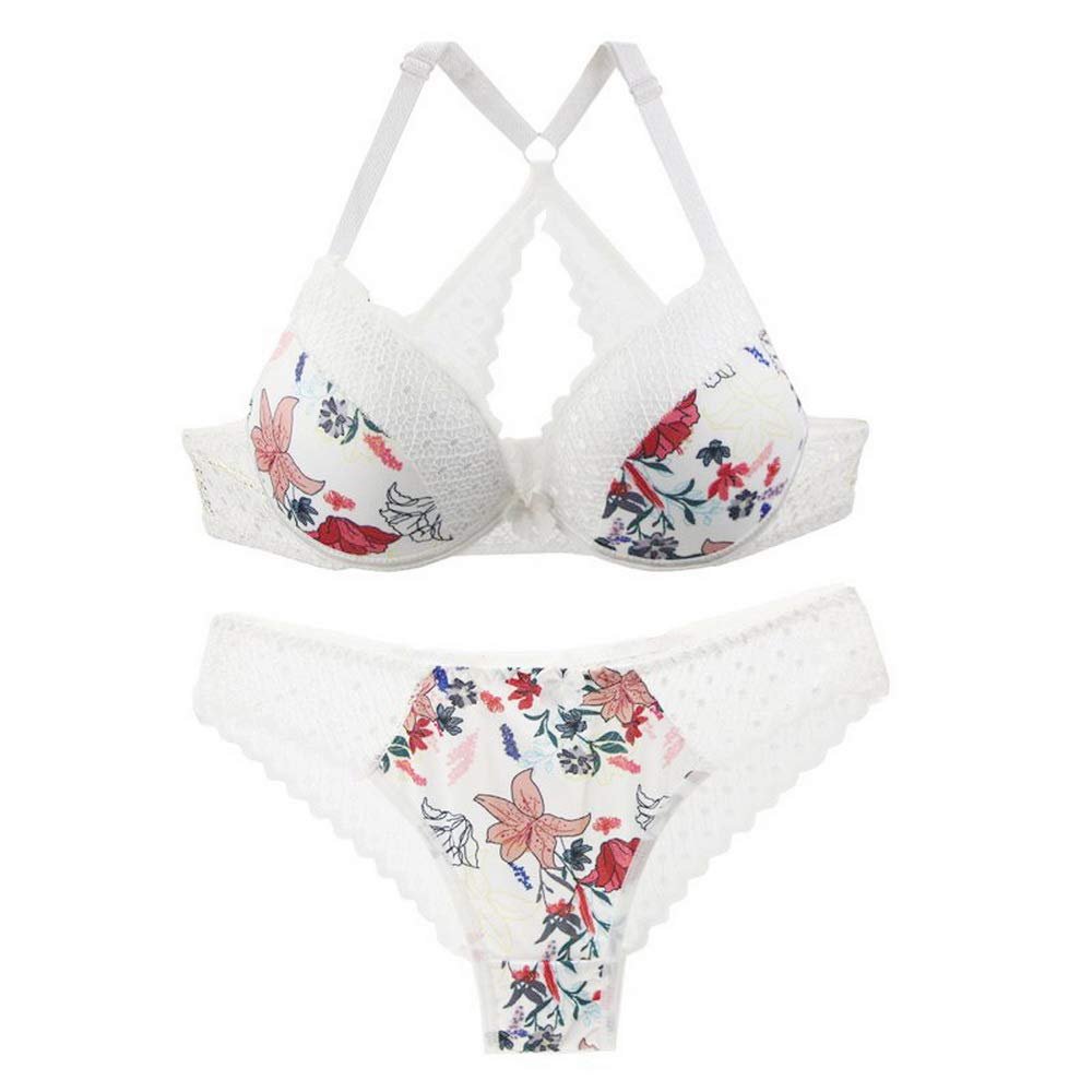 Swbreety Women Lace Push-up Bra and Panty Set Underwire Cross Back Everyday Bras Plus Size White