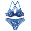 Swbreety Womens Sexy Lace Bra and Thong Set Push Up T Back Strap Bra Lingerie Set Blue view 1