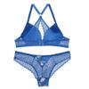 Swbreety Womens Sexy Lace Bra and Thong Set Push Up T Back Strap Bra Lingerie Set Blue view 4