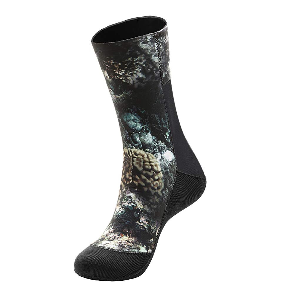 Skyone Neoprene Water Fin Sock Diving Wetsuits Sock 3MM for Women Men, Thermal Beach Socks Anti Slip Flexible for Snorkeling (US, Alpha, Large, Regular, Regular, 3mm Camo)