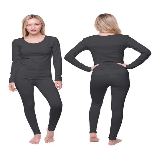 Ultra Dry Women Thermal Underwear Set; Base Layer Soft Fleece Lining Ladies 2 pc Top Shirt & Bottom Leggings Tights Long Johns (3X-Large Grey)