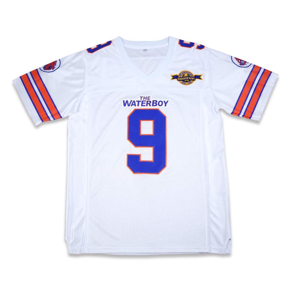 BORIZCUSTOMS Sandler Bobby Boucher Water Mud Dogs Football Jersey Bourbon Bowl Patch Stitch White (30)