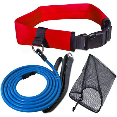 UCEDER Swim Belt Swim Training Belt with 2.2M Bungee Cord Adjustable Swim Tether for Swim in Place Swimming Pool Trainer Belt for Stationary Harness Aquatic Resistance Water Exercise (Red)