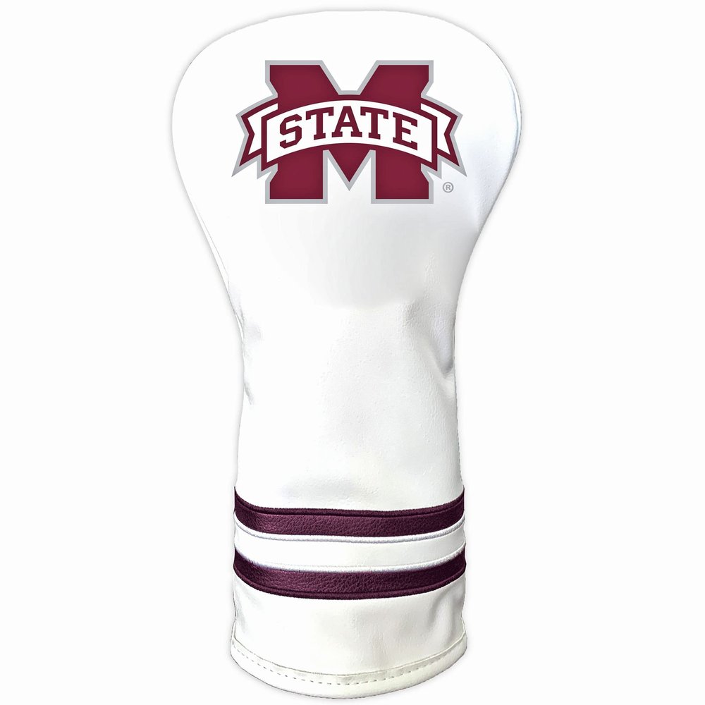 Team Golf NCAA Mississippi State Bulldogs White Vintage Driver Head Cover White Vintage Driver Golf Club Headcover, Form Fitting Design, Retro Design