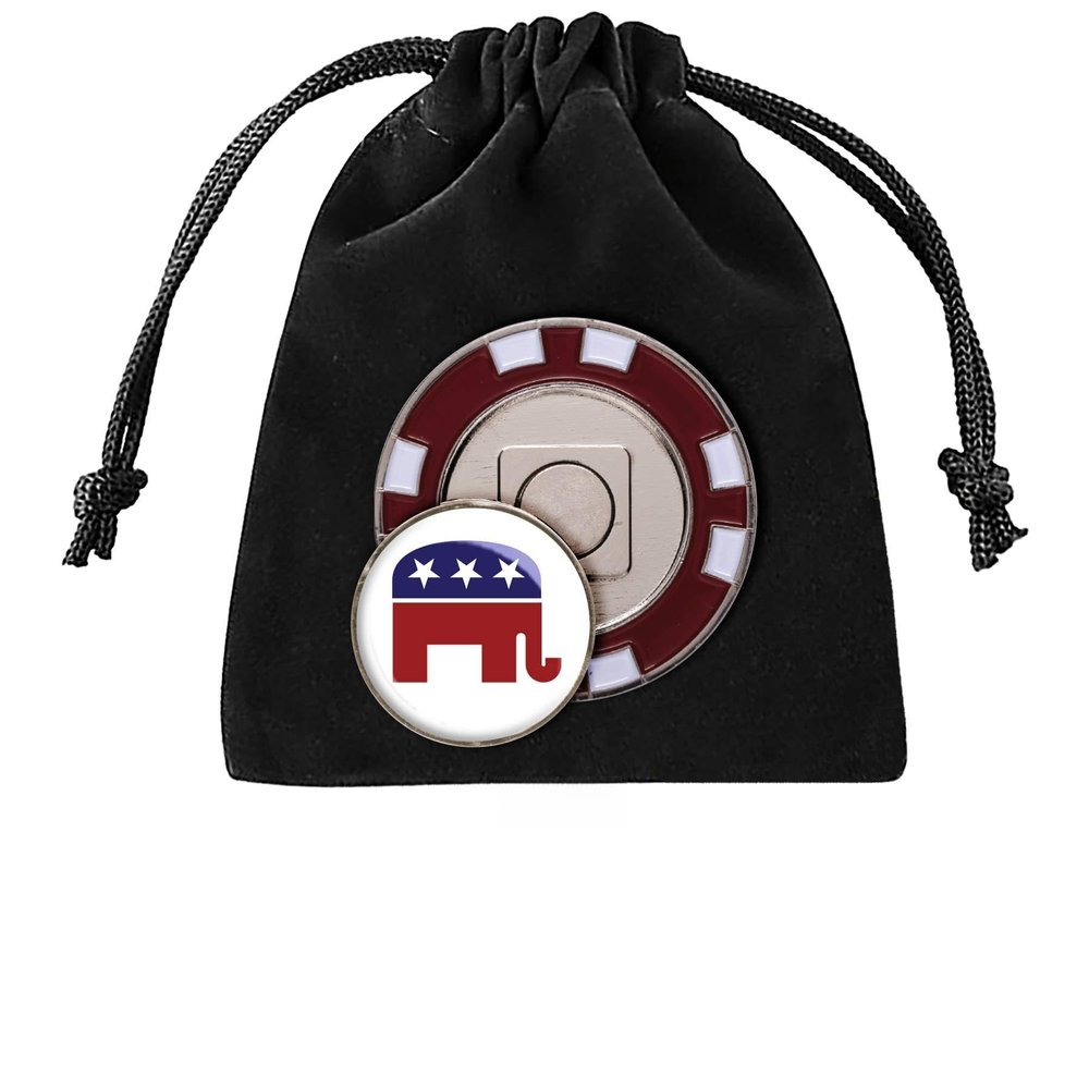 Republican Golf Ball Marker, Magnetic Poker Chip, with 5 Republican Ball Markers (Red-Seal)
