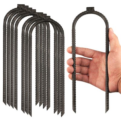 Extra-Large 10"x3" Heavy Rebar Trampoline Wind Stakes Safety Ground Anchor - Duty Steel U Stake - Black