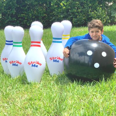 Giant Inflatable Kids Bowling Set - 6 27" Jumbo inflatable bowling pins - 1 24" Yard Bowling Ball -30"Glow Tape-1 Foot Pump-1 Mesh Bag-10 Score Sheet-Indoor Outdoor Lawn Bowling set for Adult Kids