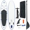 vidaXL Inflatable Stand Up Paddle Board Set with Oar, Removable Fin, Hand Pump, and Carrying Bag - SUP Surfboard for Recreational Paddling and Small Wave Riding - Blue and White view 1