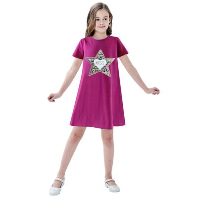 Sunny Fashion Girls Dress Cotton Casual Star Embroidered Violet Red Size 4