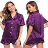 LecGee Womens Pajamas Set Silk Satin Sleepwear Short Sleeve Nightwear Button Down Pj Lounge view 1