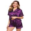 LecGee Womens Pajamas Set Silk Satin Sleepwear Short Sleeve Nightwear Button Down Pj Lounge view 3