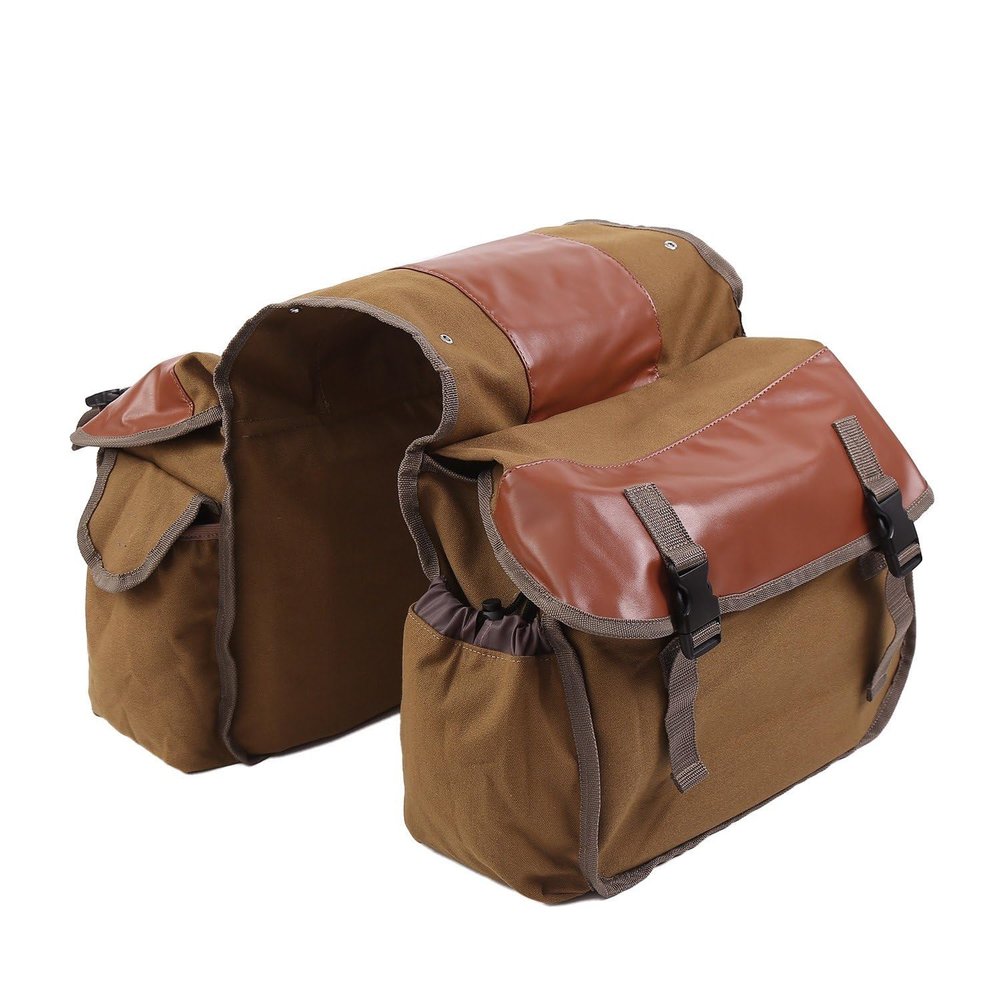 UNISTRENGH Updated Bike Pannier Bags Canvas Cycling Equipment Pack Multifunctional Messenger Rear Seat Trunk Carrier Bag Bicycle Shelf Pack Saddle Bag for MTB, Riding, Bike Touring (Khaki)
