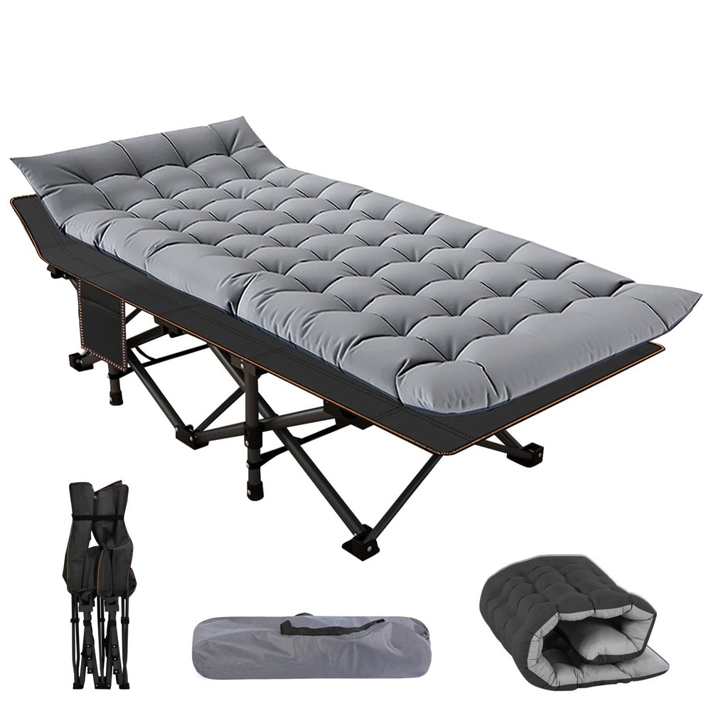 NAIZEA Folding Camping Cots for Adults, Folding Cot with Mattress Camping Bed Camp Cot Portable Military Cot, Double Layer Oxford Strong Heavy Duty Sleeping Cots with Carry Bag for Camp Office Use