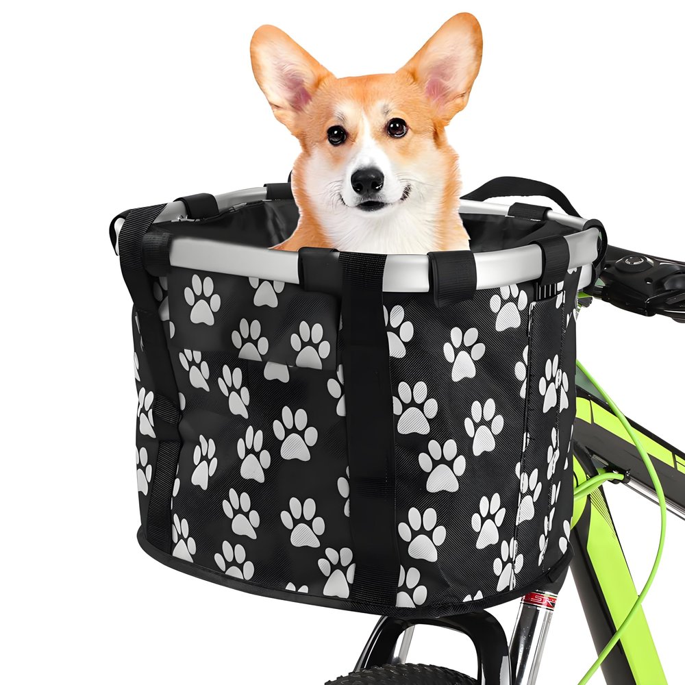Lixada Bike Basket, Small Pet Cat Dog Carrier Bicycle Handlebar Front Basket Folding Detachable Removable Easy Install Quick Released Picnic Shopping Bag, Max. Bearing: 11lbs