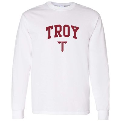 AL03 - Troy Trojans Arch Logo Long Sleeve - 2X-Large - White