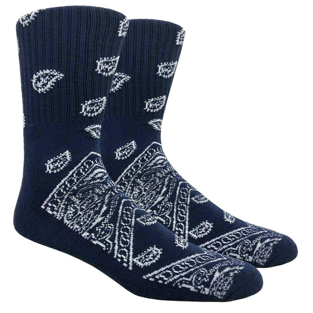 Mad Toro Paisley Bandana Crew Socks (Navy Blue Paisley Bandana)