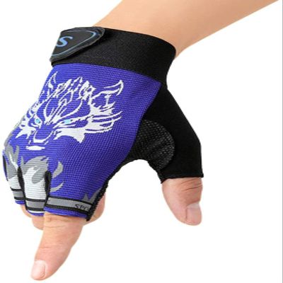Kids Half Finger Cycling Gloves Sport Gloves Children Non-Slip Gel Short Gloves Shockproof Fingerless Mitts Breathable UV Protection Outdoor Gloves for Boys Girls Biking Riding Camping Hiking