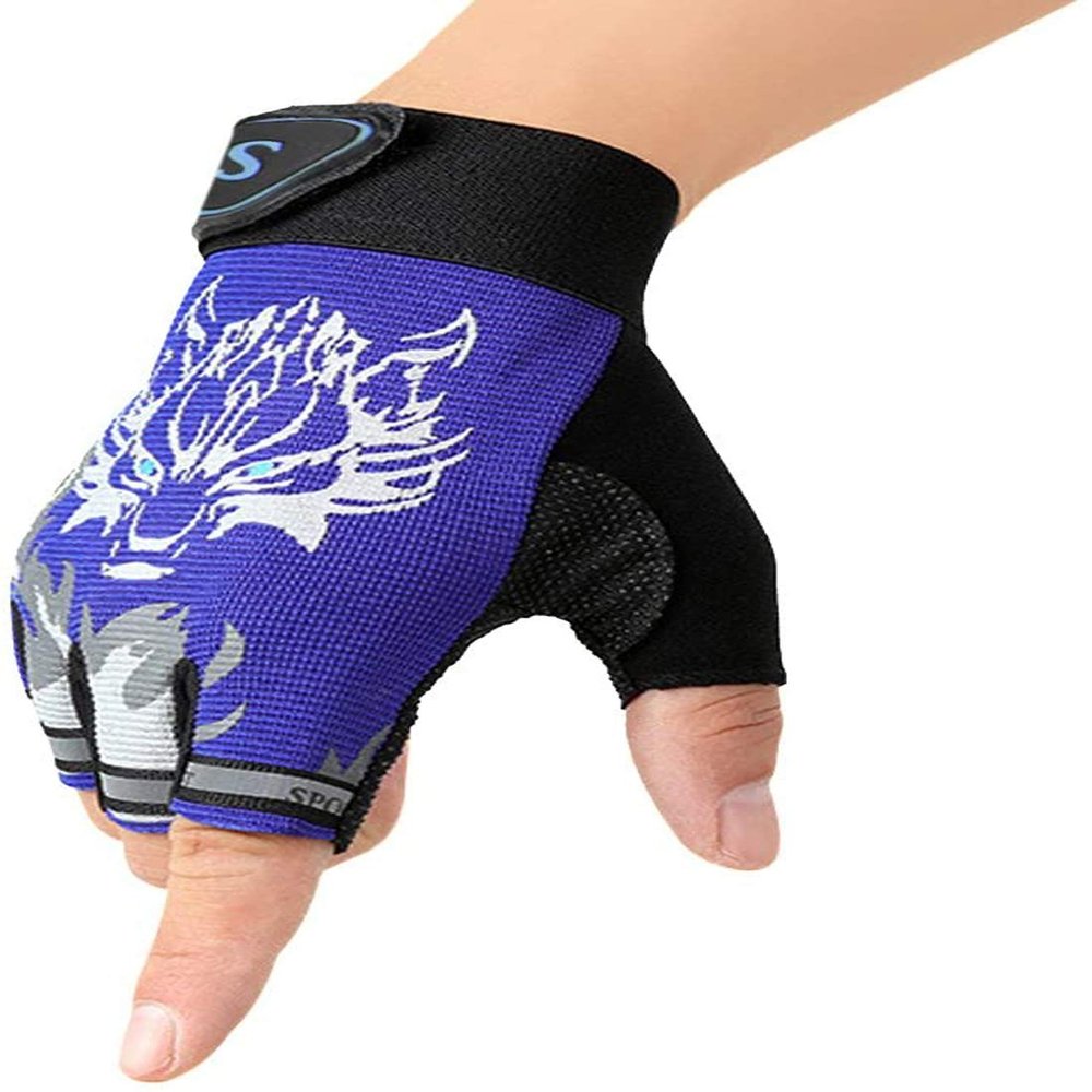 Kids Half Finger Cycling Gloves Sport Gloves Children Non-Slip Gel Short Gloves Shockproof Fingerless Mitts Breathable UV Protection Outdoor Gloves for Boys Girls Biking Riding Camping Hiking