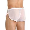 Mens Mesh Shorts See Through with Large Split Sides Sexy Sheer Boxers Underwear White L view 2