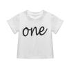 ACSUSS Infant Baby's Cotton Short Sleeves T-Shirt Tops Tees Boys Girls Letter One Print First Birthday Party Shirt Ivory 6-12 Months view 1