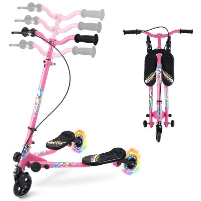 AODI Swing Scooter for Kids, 3 Wheels Foldable Wiggle Kick Scooter Push Drifting with 4 Adjustable Handlebar & 2 Rear LED Wheel for Boys and Girls Ages 3-8