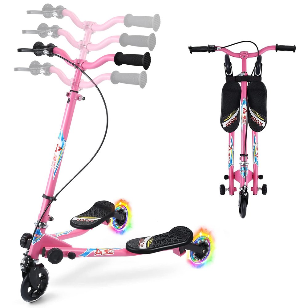 AODI Swing Scooter for Kids, 3 Wheels Foldable Wiggle Kick Scooter Push Drifting with 4 Adjustable Handlebar & 2 Rear LED Wheel for Boys and Girls Ages 3-8
