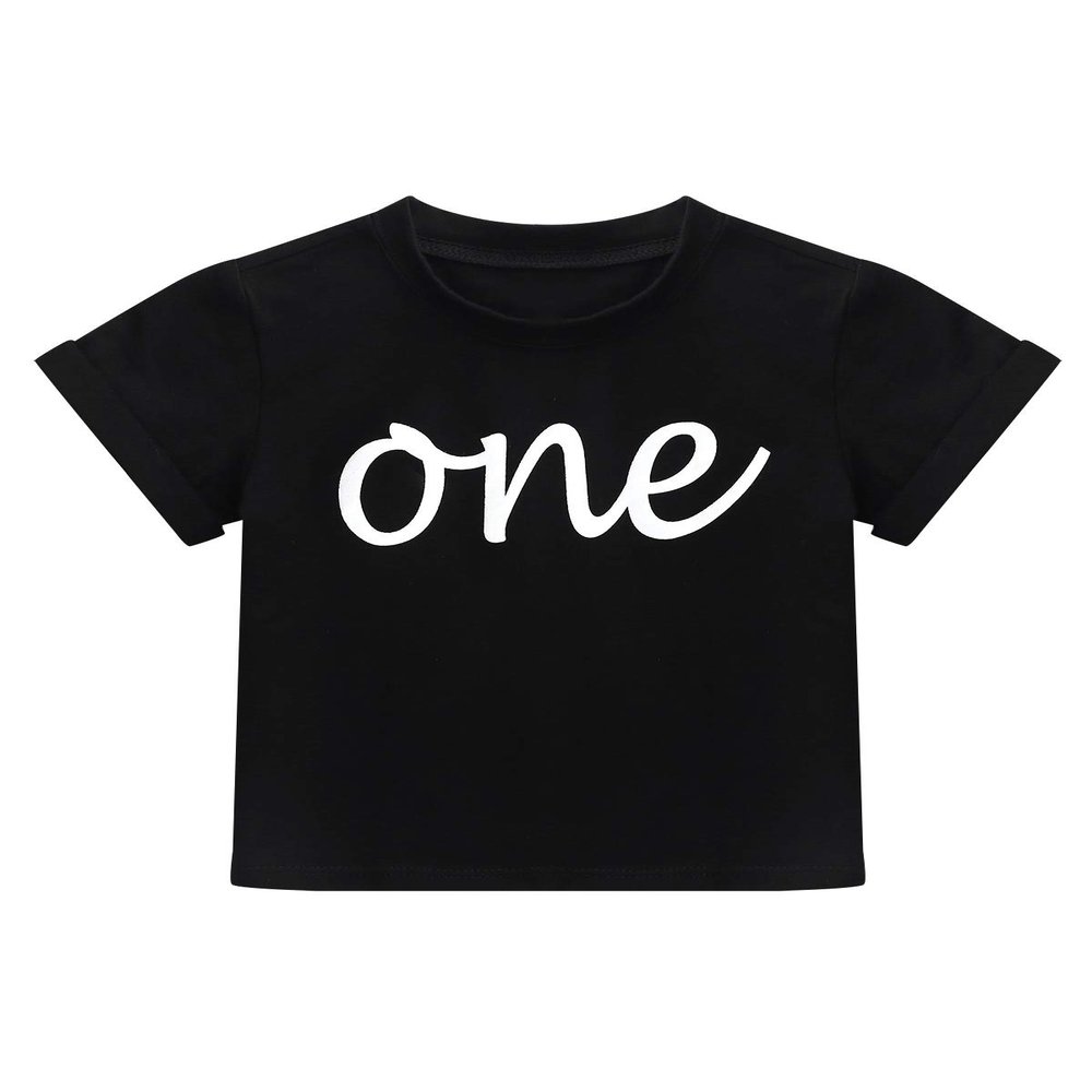 Agoky Baby Boys One 1st Birthday Shirt Short Sleeve First Birthday Outfit Top Party Photography Black 6-12 Months