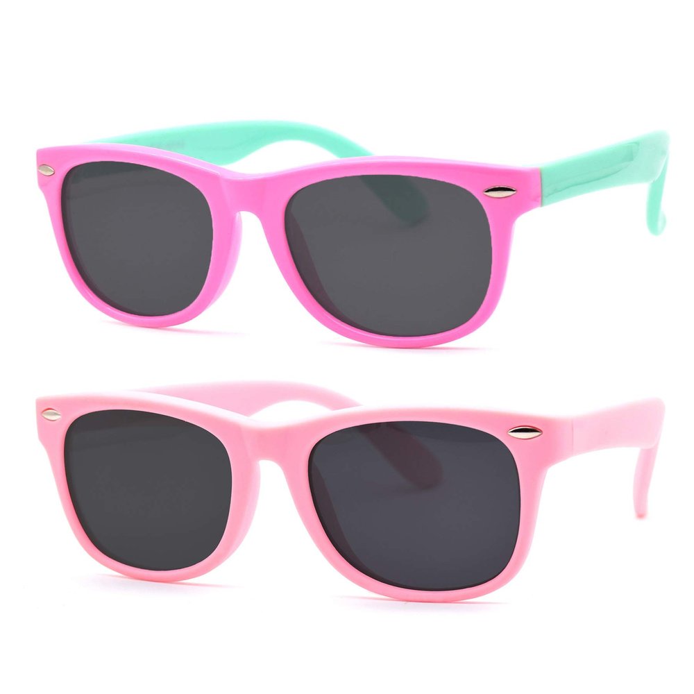 JUSLINK Toddler Sunglasses,Rubber Flexible Kids Polarized Sunglasses for Girls and Boys Age 2 to 10 (Pink+pink-green)